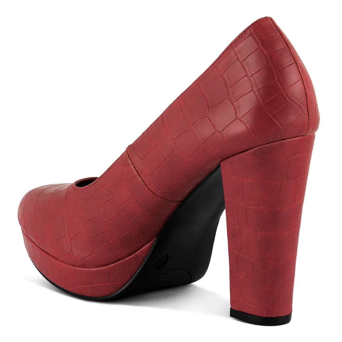 Croc Texture High Block Heel Pumps